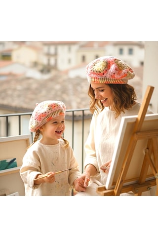 El Yapımı Ressam Beresi , Kadın Ressam Bere, Renkli Kadın Bereleri Pembe - Kahverengi