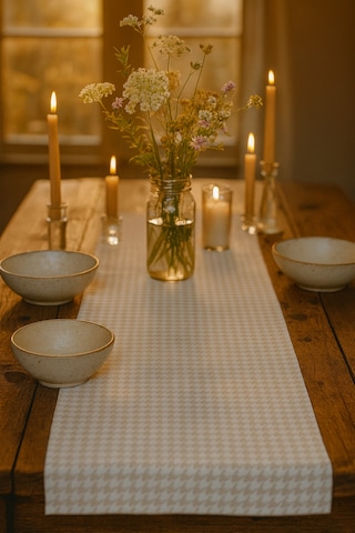 Krem Beyaz Kazayağı Şık Masa Runnerı 50x150 Cm Modern Ve Zarif Masa Örtüsü Runner Krem Beyaz Kazayağı