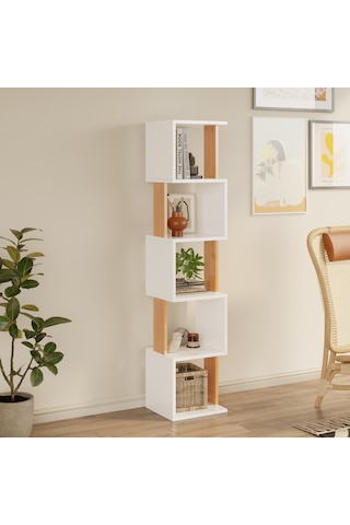 Milan Modern Kitaplık Çok Amaçlı Dekoratif Raf Salon Kitaplığı Ofis Çalışma Odası Raf Dolap Atlantik Çam - Beyaz