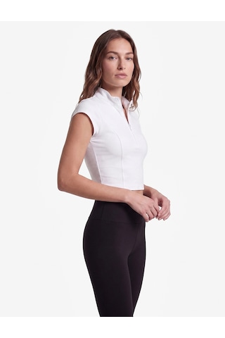 Koton Yarım Fermuarlı Slim Fit Dik Yaka Kısa Kollu Spor Tişört Beyaz 7wak10141nk