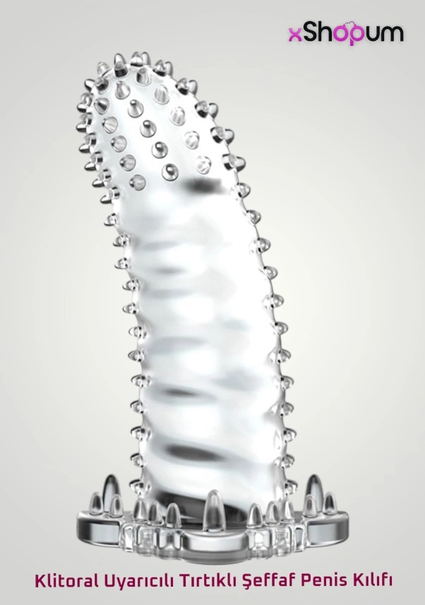 xShopum Klitoral Uyarıcılı Tırtıklı Şeffaf Penis Kılıfı