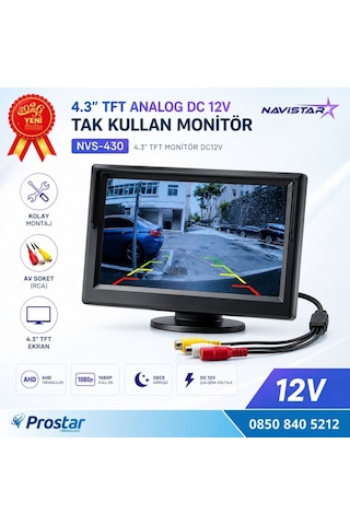 4.3 İnç Tft Analog Araç Monitörü Tak Kullan Rca, Dc 12v Geri Görüş Ekranı