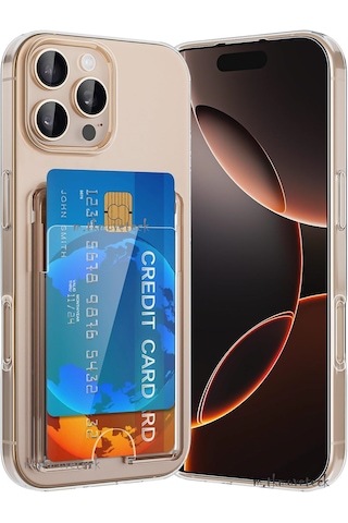 Apple Uyumlu iPhone 16 Pro Kılıf Şeffaf Kartlık Bölmeli Yumuşak Silikon