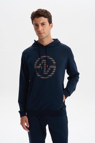 AR-MA Arma Erkek Slim Fit Örme Interlok Kapüşonlu Kanguru Cepli Sweatshirt Yazı Baskılı %80 Pamuk %14 Polyester %6 Elastane K30254685302 Lacivert