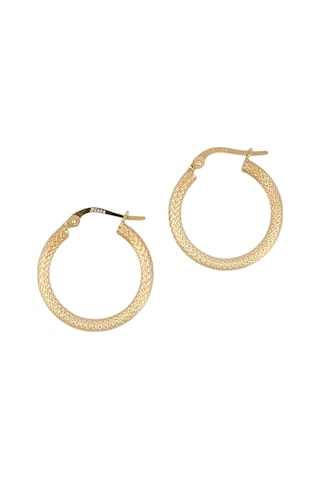 Altın Nesil - 14 Ayar Altın Kumlu Yuvarlak İnce Küpe Altın - Beyaz Altın