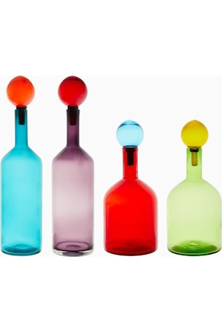 Polspotten Bubbles-bottles 4 Parça Çok Renkli El Işçiliği Cam Sürahi Seti