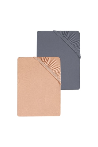 2 Adet Düz Pamuklu Çift Kişilik 200 X 200 Cm Lastikli Penye Çarşaf-yavruağzı-antrasit Yavruağzı - Antrasit