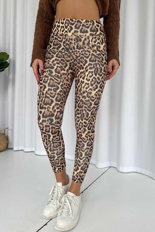 Mine Tan Butik Leopar Desen İçi Şardonlu Kadın Toparlayıcı Tayt - Sarı Sarı