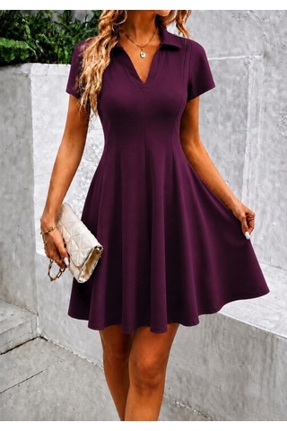 Bhrwear Kadın Kısa Kollu V Yakalı Kısa Modal Elbise Renkli