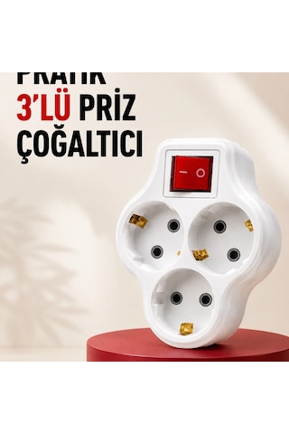 3 Lü Topraklı Priz Çoklayıcı Açma Kapama Anahtarlı Direkt Prize Takılan Adaptör Diğer