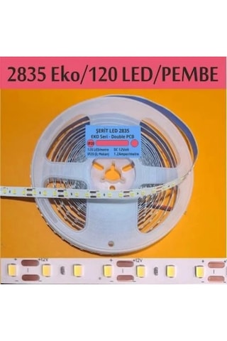120 Ledli Pembe Işık Şerit Led 5 Metre 60 Watt Pembe 12 Volt