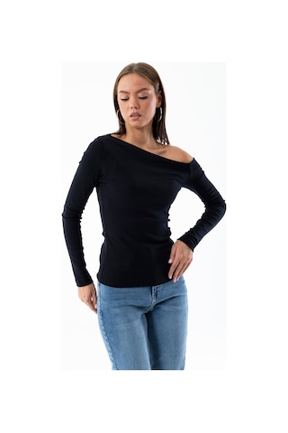 Giysa Kadın Asimetrik Yaka Uzun Kollu Basic Bluz Siyah - Ms0001283 Siyah