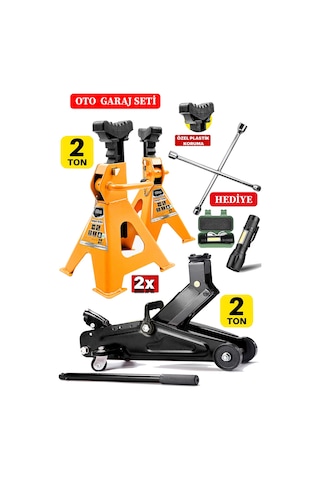 2 Ton Seri Arabalı Kriko + X2adet Sehpa Tip Kriko 4'lü Bijon Set