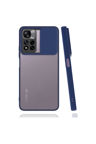 Noktaks - Xiaomi Uyumlu Xiaomi Redmi Note 11 Pro Plus 5g - Kılıf Slayt Sürgülü Arkası Buzlu Lensi Kapak - Lacivert T19680 Lacivert