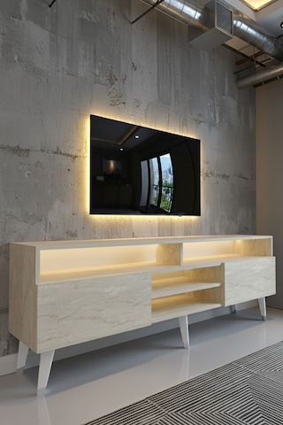 Resital Ledli Tv Sehpası - Led Işıklı - Traverten - W9030-8 Resital Ledli Tv Sehpası - Led Işıklı - Traverten - W9030-8