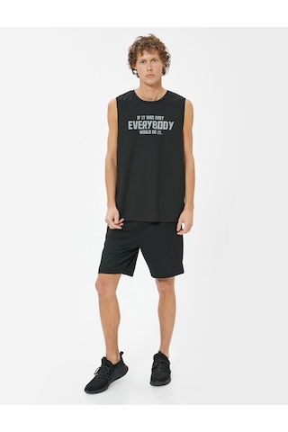 Koton Spor Atlet Slogan Baskılı Kolsuz Bisiklet Yaka Siyah 5wam30028nk Siyah
