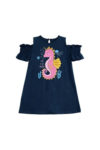 Denokids Mushi Denizatı Unicorn Kız Çocuk Elbise Lacivert