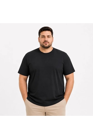 Modi Erkek Battal Big Size Basic Tişört Bisiklet Yaka Rahat Kalıp T-shirt - Siyah Açık Lacivert - Gri - Siyah