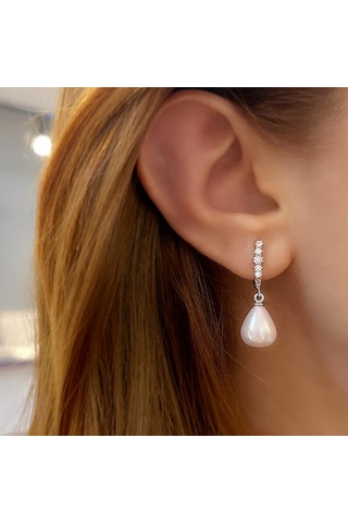 Stela İnci Damla Gümüş Küpe Beyaz