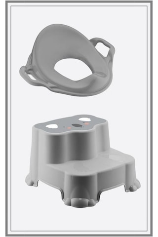 Flosoft Kaydırmaz Çift Basamaklı Çocuk Taburesi Ve Klozet Tuvalet Alıştırma Adaptörü 2'li Set Gri