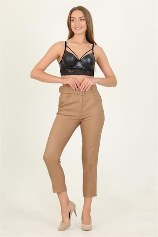 Neşeli Butik Kadın Camel Cepli Kemer Detaylı Kumaş Pantolon Qns026 Camel