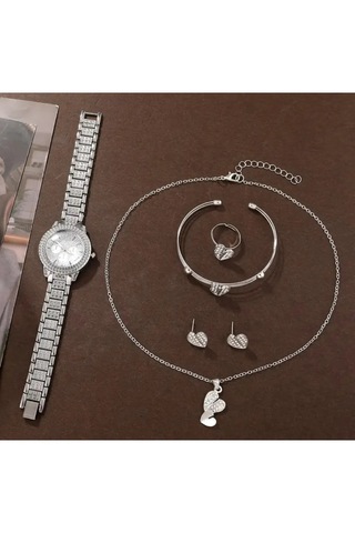 Vip Zarif 6 Parça Taşlı Kalp Motifli Takı Set
