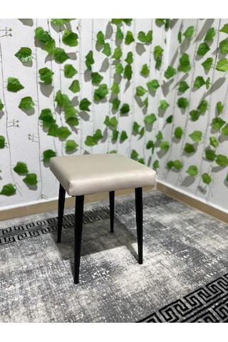 Özcan Metal Metal Ayak Babyface Kumaş Dekoratif Çok Amaçlı Peluş Puf Tabure Bench Koltuk Sandalye Bej