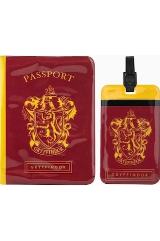 Cinereplicas Harry Potter Gryffindor Pasaport Kılıfı Ve Valiz Etiketi Seti Kartlık Cüzdan Kırmızı