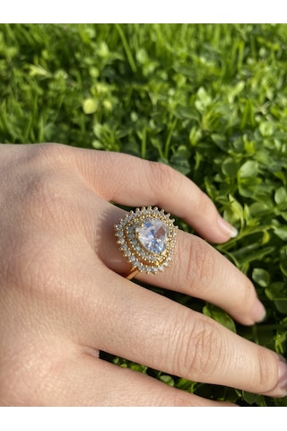 Kalp Charm Yüzük Zirkon Taşlı Gold