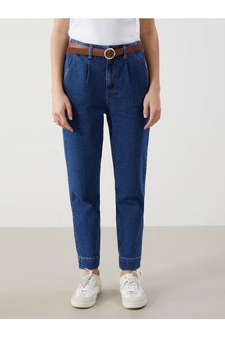 Lcw Jeans İndigo Beli Kemerli Mom Fit Kadın Jean Pantolon