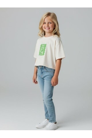 Zekids Kız Çocuk Pamuklu Yazılı T-shirt-16753 Beyaz
