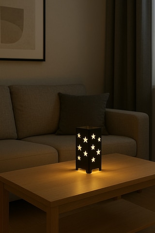 Yıldız Desenli Kablolu Metal Gece Lambası Dekoratif Led Aydınlatmalı Masa Lambası Siyah