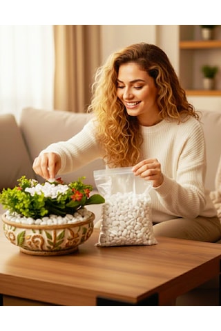 5 Kg Doğal Beyaz Dolomit Taşı 2-4 Cm Saksı Üstü Dekoratif Taş, Sukulent & Kaktüs Taşı