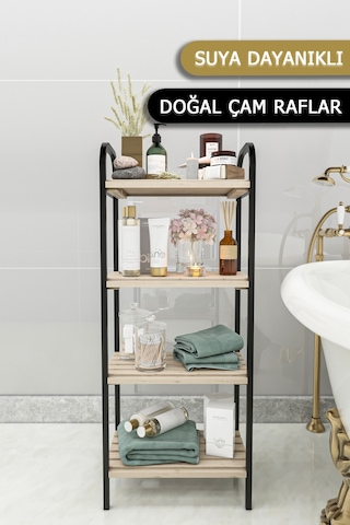 Bino Banyo Düzenleyici 4 Raflı Banyo Dolabı Açık Kahverengi