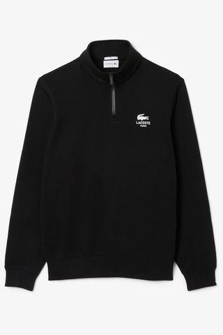 Lacoste High Neck Zip-up Print Unisex Sweatshirt Fermuarlı Yüksek Yaka Pamuklu Sweatshirt Siyah