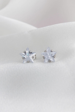 Niki Aksesuar Çelik Yıldız Küpe - Gümüş Renk Zirkon Taşlı Büyük Boy Gümüş