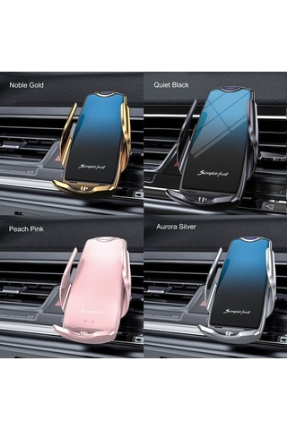 Sandwich Kablosuz Hızlı Şarj, Otomatik Klem, 360 Döner, Alüminyum Araç Telefon Tutucu