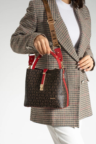 Just Polo Kadın Ters Kilit Çıtçıt Kapama Arkası Cepli El Çantası 21x23cm Kahve Kırmızı