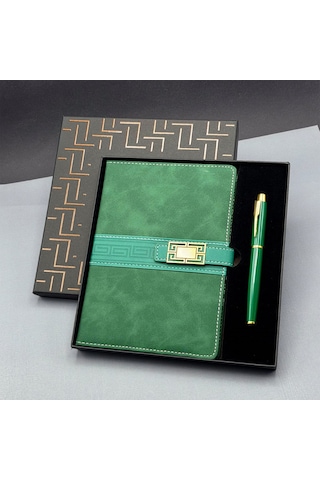 Hediyelik Defter Kalem Set Yeşil Çok Renkli