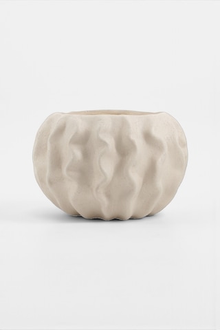 Tactus Oval Dalgalı Bej Seramik Dekoratif Vazo 21x14 Cm Bej