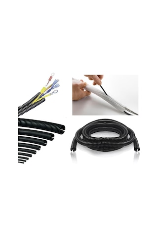 29mm Kablo Tesisat Gizleme Düzenleme Spiral Yarıklı Hortum Siyah Renk 10 Metre