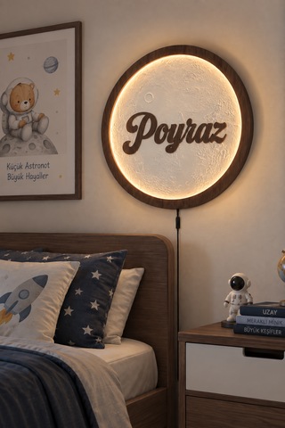 Kişiye Ve Mesleğe Özel Ay Tablo, Rgb Led Işıklı El Yapımı Duvar Dekorasyonu Ahşap 02