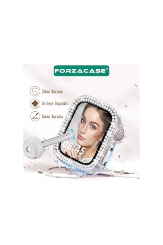 Forzacase Apple Watch 49mm İle Uyumlu Elmas Taşlı Ekran Koruyuculu Plastik Kılıf Şeffaf - Fc1010