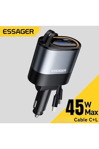 Essager 45w 4'ü 1'arada Geri Çekilebilir Kablo Type-c+iphone+usb
