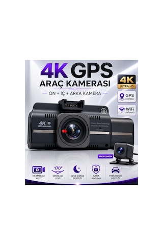 Bagajon Ryan Yapay Zeka Destekli 4k 3 Kameralı Araç Kamerası Ön + İç + Arka Kayıt, Wifi, 24 Saat Park Kayıt Kiti