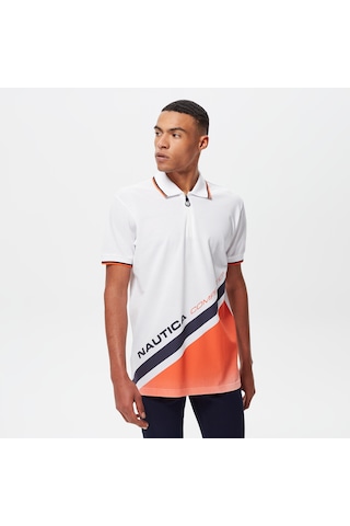 Nautica Erkek Beyaz Classic Fit Kısa Kollu Polo Renk Bloklu K35428t Beyaz