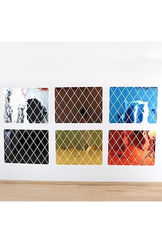 Novahub Altın Gümüş Dörtgen Akrilik Ayna Çıkartmalar Eşkenar Dikişli Arka Plan Akrilik Ayna Dekoratif Çıkartmalar Diğer