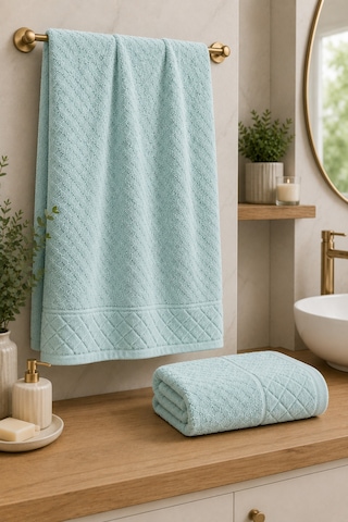 Kristal 2 Li Banyo Havlu Seti 50 90 Baş Havlusu + 90 150 Banyo Havlusu - Buz Mavisi