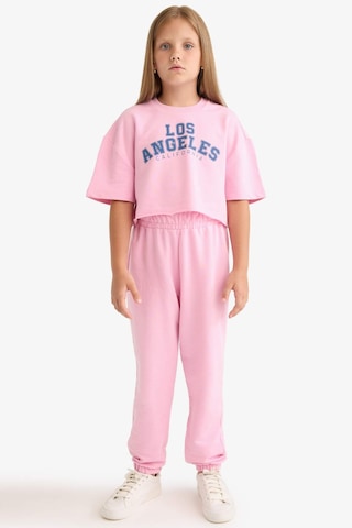 Defacto Kız Çocuk 2li Takım Baskılı Kısa Kollu Tişört Beli Lastikli Eşofman Altı E6414a825aupn649 Pembe