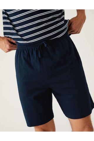 Marks & Spencer Saf Pamuklu Kısa Kollu Pijama Takımı T07000004 Lacivert